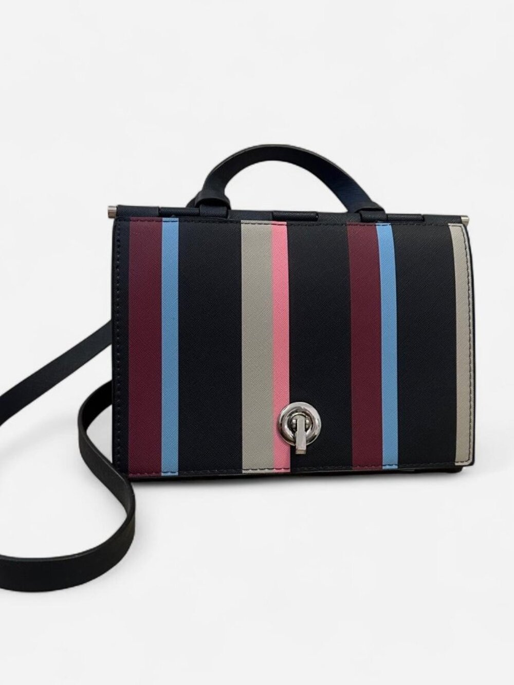 Zara TRF Striped Navy Top-Handle Crossbody Bag with Silver Hardware